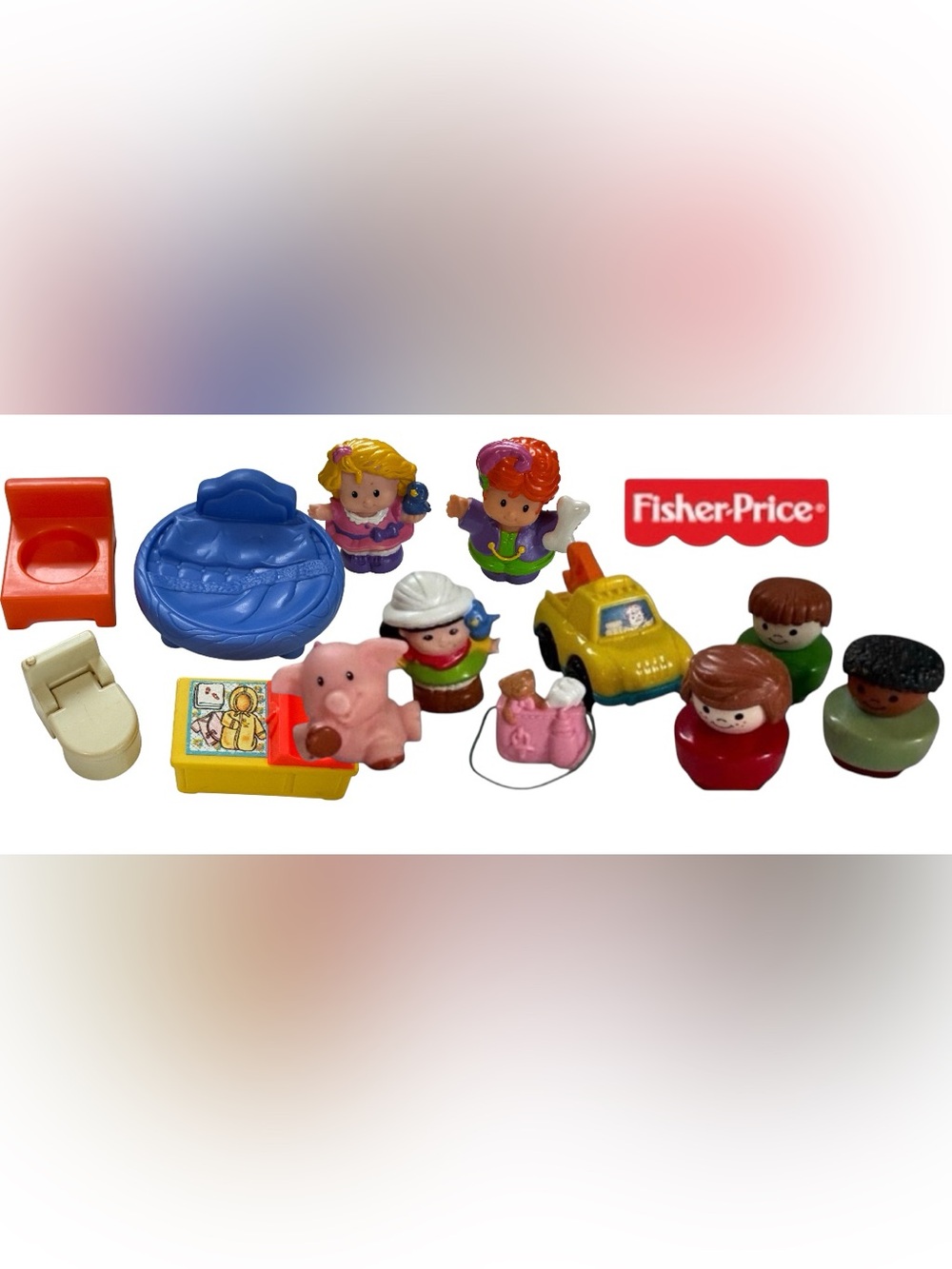 VINTAGE LITTLE PEOPLE BUNDLE FISHER-PRICE BABY BAG TRUCK PIG FIGURINES